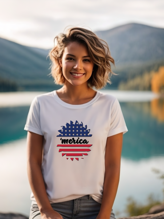 American flag in flower outline tshirt