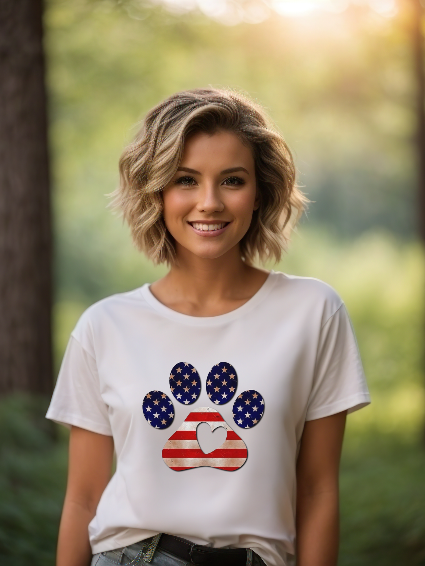 American flag in shape of a paw tshirt