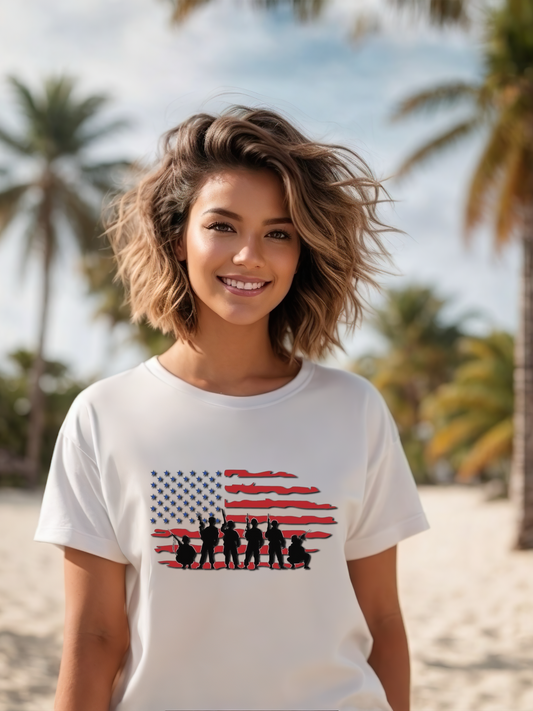 American flag with soldiers tshirt