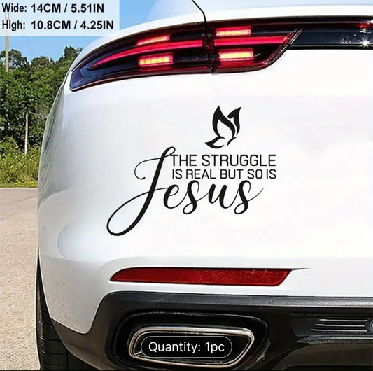 The Struggle Is Real but so is my Jesus Waterproof PVC Sticker - Decorative Decal for Laptop, Water Bottle, Car, Truck, SUV, Motorcycle, Vehicle Window, Wall, Cup, Toolbox, Guitar, and Scooter - Durable and Easy to Apply