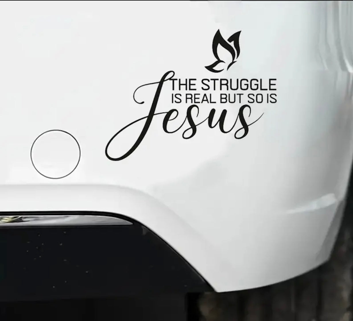 The Struggle Is Real but so is my Jesus Waterproof PVC Sticker - Decorative Decal for Laptop, Water Bottle, Car, Truck, SUV, Motorcycle, Vehicle Window, Wall, Cup, Toolbox, Guitar, and Scooter - Durable and Easy to Apply