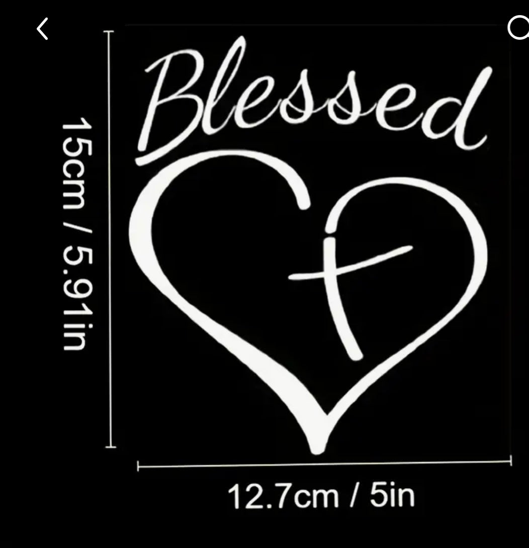 Show Your Faith with this Stylish Blessed Heart and Cross Decal Sticker for Cars, Trucks, and Laptops!