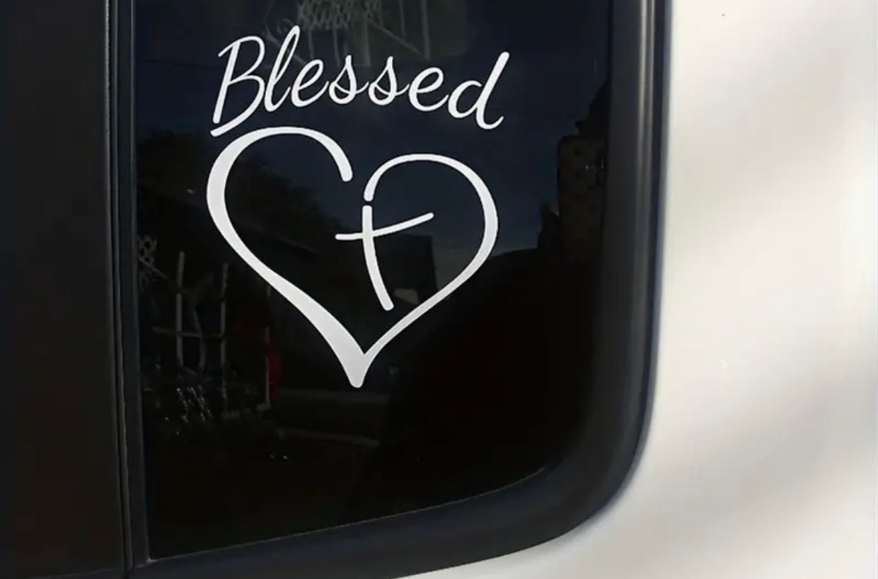 Show Your Faith with this Stylish Blessed Heart and Cross Decal Sticker for Cars, Trucks, and Laptops!