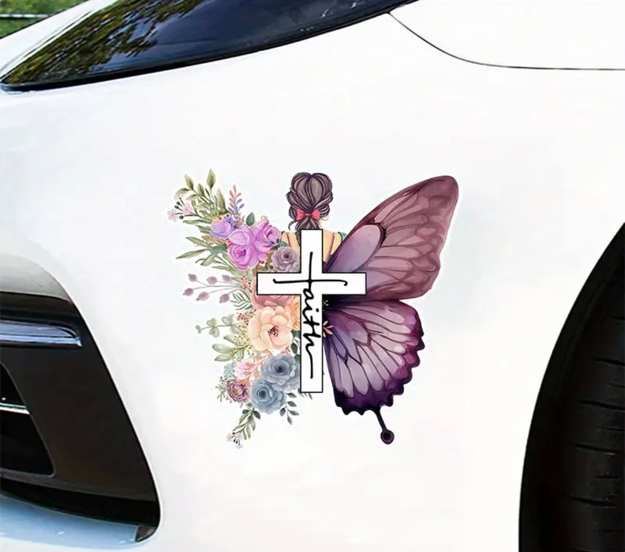 Christian Faith Butterfly Vinyl Decal - Self-Adhesive Jesus Sticker for Laptop, Car, Phone Case, Water Bottle, Glass & Metal Surfaces, Matte Finish, Single Use - Inspirational Religious Decor