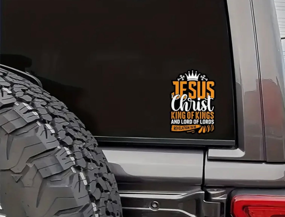 Jesus Christ, King of Kings and Lord of Lords Revelation 19:16 Sticker - Waterproof Die-Cut Vinyl for Car Windows, Laptops, Water Bottles, and More