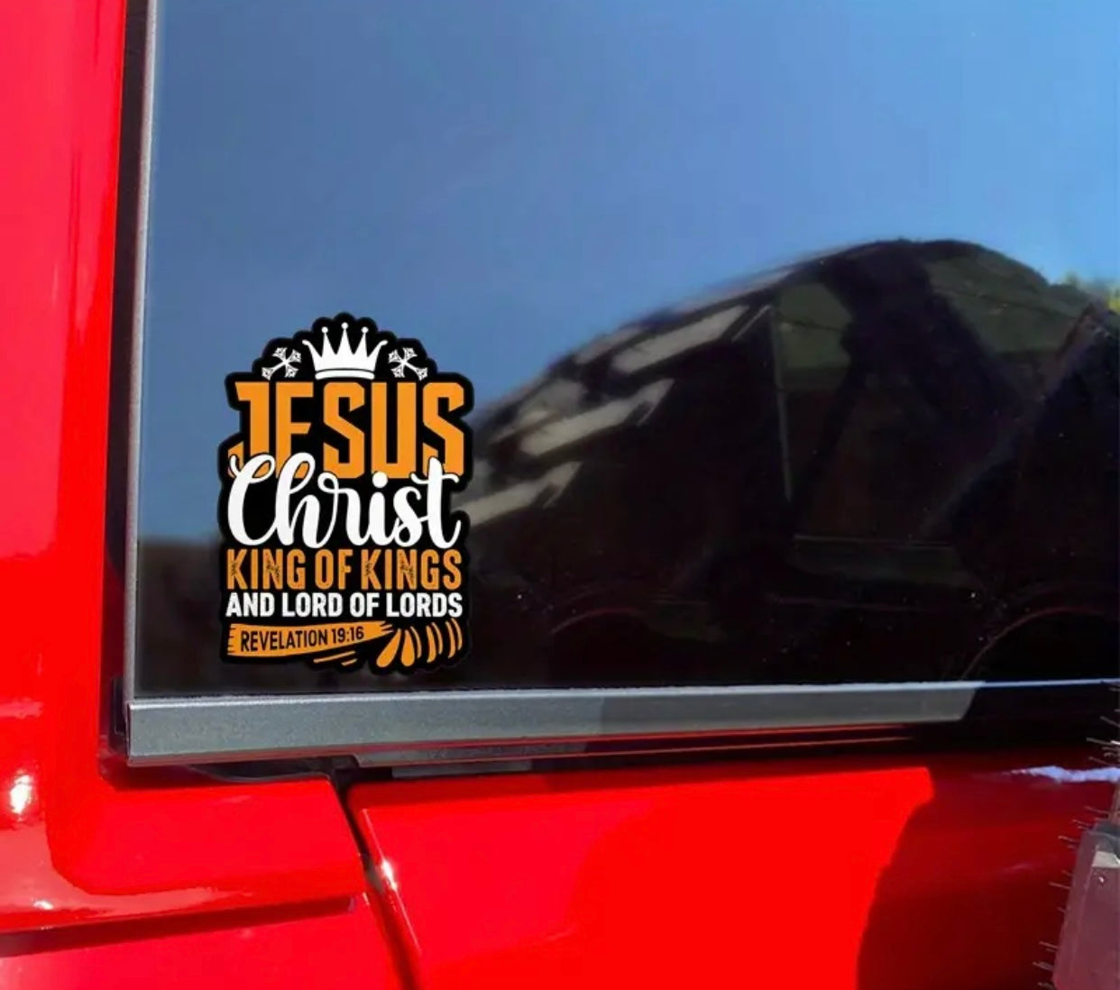 Jesus Christ, King of Kings and Lord of Lords Revelation 19:16 Sticker - Waterproof Die-Cut Vinyl for Car Windows, Laptops, Water Bottles, and More