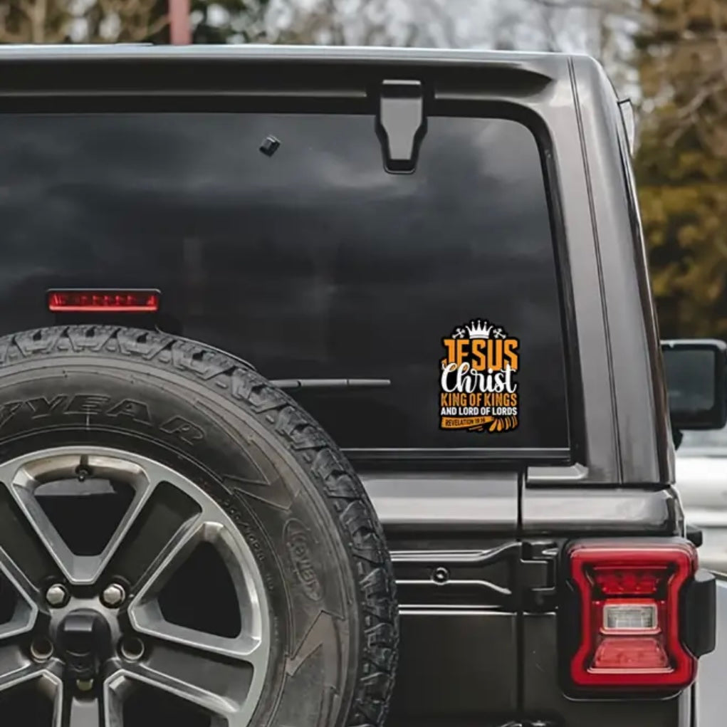 Jesus Christ, King of Kings and Lord of Lords Revelation 19:16 Sticker - Waterproof Die-Cut Vinyl for Car Windows, Laptops, Water Bottles, and More