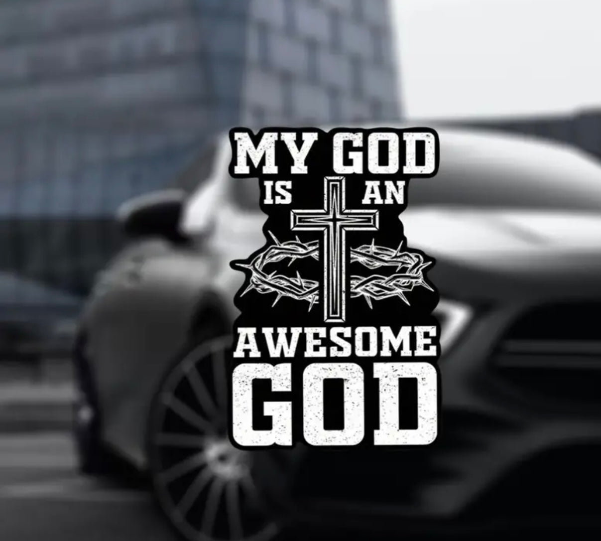 Christian Religious Decal - Paper Matte Finish, "My God is an Awesome God" Jesus Christ Bumper & Laptop Sticker, Irregular Shape, Cartoon Design, Single Use, Self-Adhesive for Plastic Surfaces