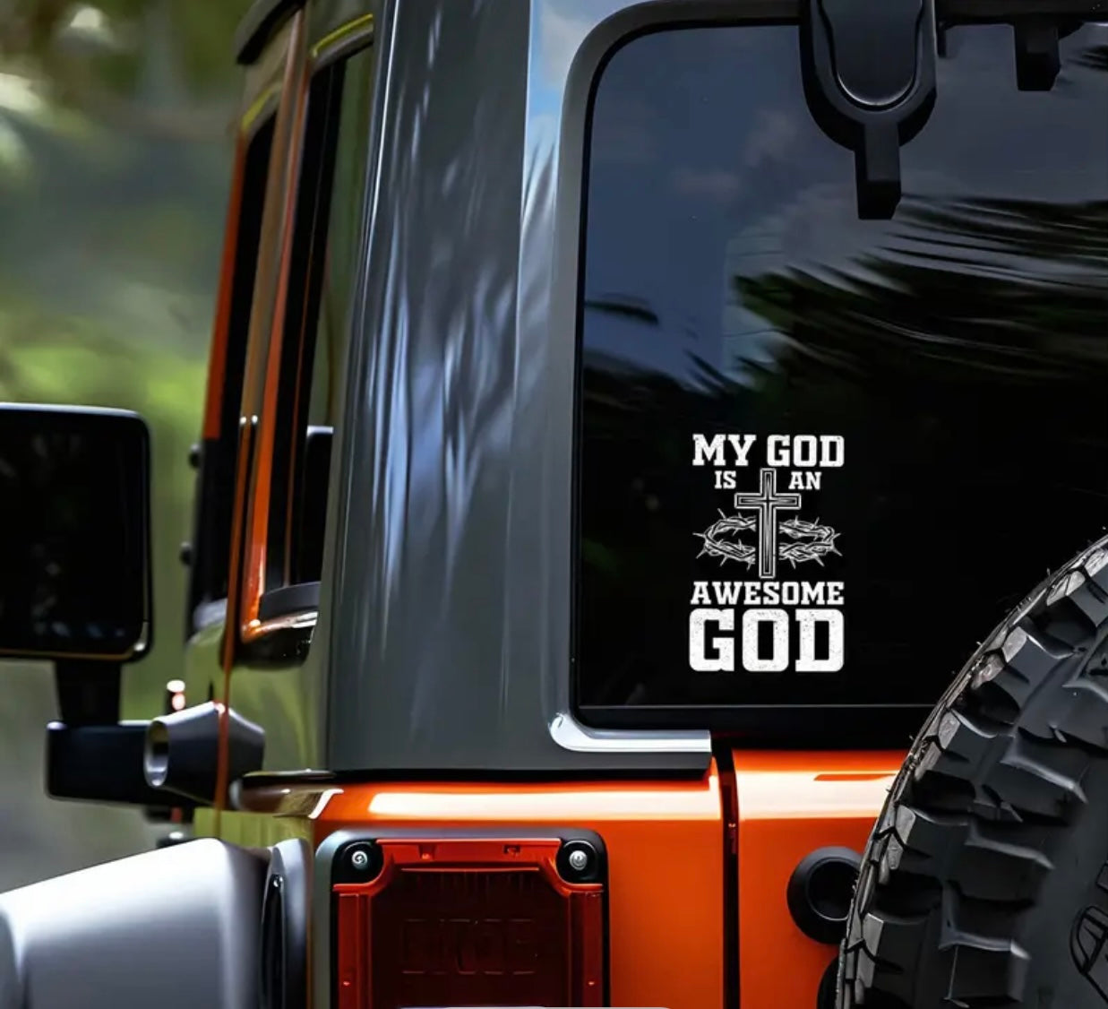 Christian Religious Decal - Paper Matte Finish, "My God is an Awesome God" Jesus Christ Bumper & Laptop Sticker, Irregular Shape, Cartoon Design, Single Use, Self-Adhesive for Plastic Surfaces