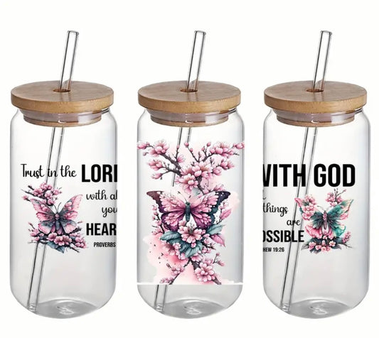 Trust in the Lord with all your heart, With God all things are possible Iced Coffee Cup Glass