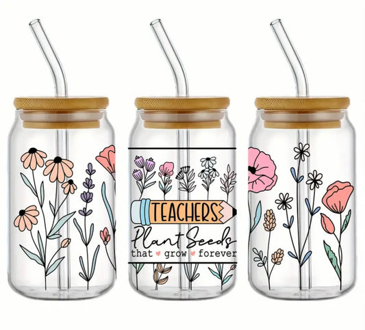 Teacher plant seeds that grow forever Iced Coffee Cup Glass