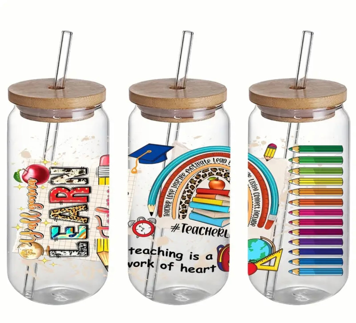 Teaching is a work of heart Iced Coffee Cup Glass